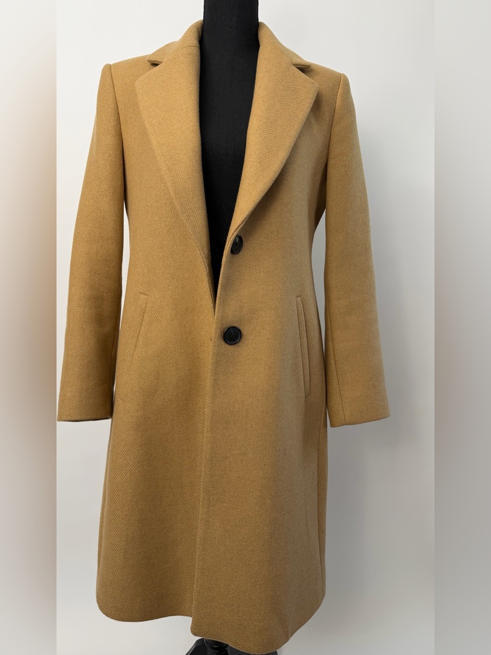 Zara Camel Wool-Blend Coat Single Breasted